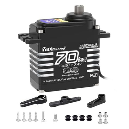 70kg Digital Servo 8.4V 180° Brushless RC Servo Motor High Torgue Waterproof IP68 Steel Helical Gear with 25T Servo Arm 1/8, 1/10 RC Car Robot Boat