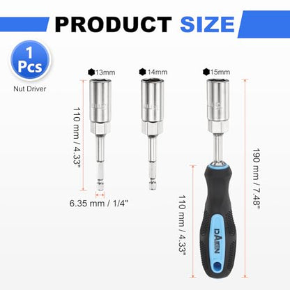 HARFINGTON Metric Nut Driver 13mm/14mm/15mm CR-V Non-Magnetic Detachable Tip Hollow Shafts Hex Socket Screwdriver with Anti-Slip Handle for Automobile Repair Bit Driver, Blue/Black - size: 13mm/14mm/15mm
