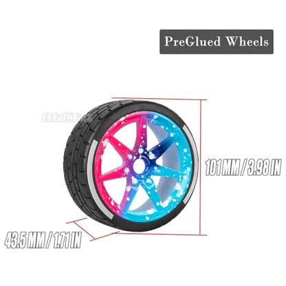 RC Highway Tires Wheel for 1/8 Typhon 6s BLX,1/7 Infraction 6S BLX/Limitless,RC Wheel Rim & Rubber Highway Tires RC Drift Wheels and Tires,Blue Pink - color: Blue Pink - (4pcs Highway Tires)