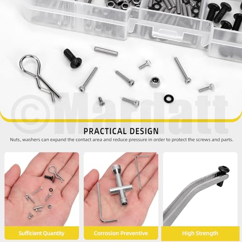 294Pcs M1.4 RC Screw Kit, 4mm-12mm 304 Stainless Steel RC Screws Bolts Nuts and Repair Tool Set Hardware Fasteners for RC Crawler Truck
