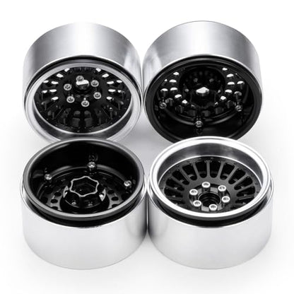 2.2" Beadlock Wheels RC Aluminum Rims for AXIAL Wraith RR10 TRX4 SCX10 Redcat Gen8 1/10th RC Crawler Truck Car (Black) - color: Black