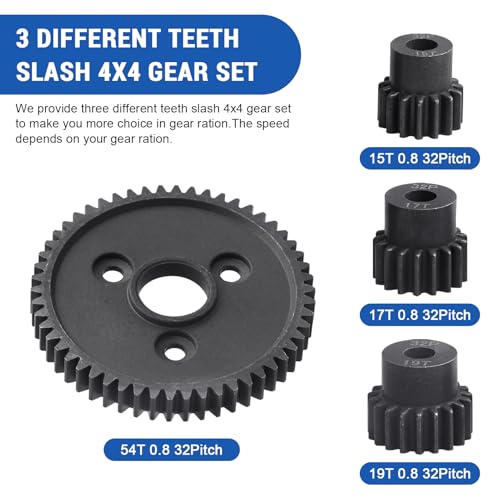 RC Metal Steel 54T 32P Spur Gear with 15T/17T/19T Pinions Gear Set Replace 3956 for Traxxas Slash 4x4 4WD/2WD/VXL Rally/Stampede 4x4 VXL/Summit/E-REVO/T-Maxx/Rustler 4X4 VXL