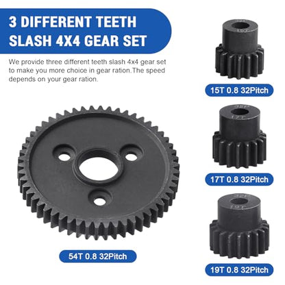 RC Metal Steel 54T 32P Spur Gear with 15T/17T/19T Pinions Gear Set Replace 3956 for Traxxas Slash 4x4 4WD/2WD/VXL Rally/Stampede 4x4 VXL/Summit/E-REVO/T-Maxx/Rustler 4X4 VXL