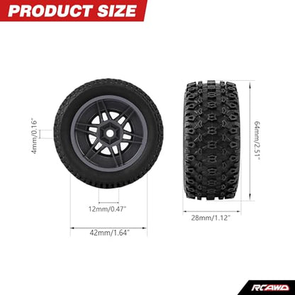 RCAWD Mojave Grom & 1/16 Slash 4X4 Pre-Glued Wheel Tire Set, Balance Grip & Durability Nylon Rubber 12mm Hex Adapter 4mm for Traxxas & ARRMA Upgrades Part All Terrain Adaptation 4pcs Titanium - color: Titanium