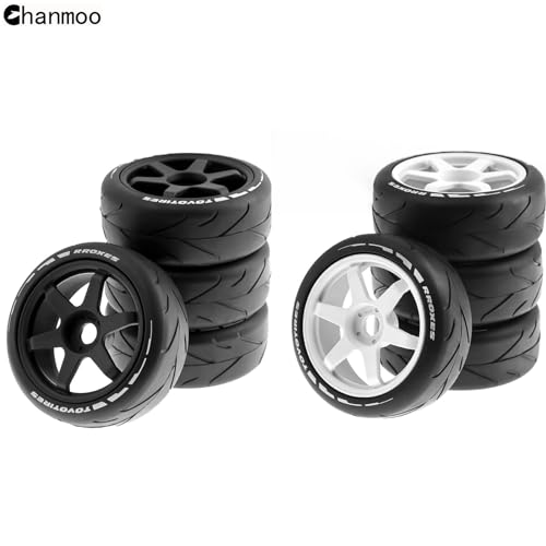 1/8 RC On Road Tires And Hard Plastic Drift Wheels 17mm Hex Rally Racing Tyres For 1:8 Scale Touring Street Car Tamiya HPI WR8 HSP Hobao ARRMA Redcat Losi Kyosho VRX W10 4PCS (Black) - color: Black