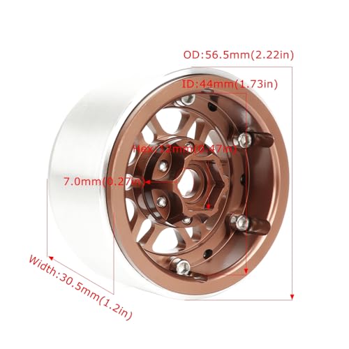 4PCS 1.9" Beadlock Wheel Rims Offset-10mm Aluminum Alloy Metal Wheel Hub for 1/10 RC Rock Crawler Car for Axial SCX10 TRX4 TRX6 D90 D110 Upgrade Accessories (Bronze) - color: Bronze