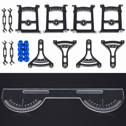 Aluminum Multi-Functional 1/10 RC On Road Car Alignment Tool Set– Camber/Toe/Slip Angle Gauge, Suspension Tuning Setup Gauge, Ultimate Suspension & Steering Adjustment Tool (Blue Set with Wrench) - color: Blue Set With Wrench