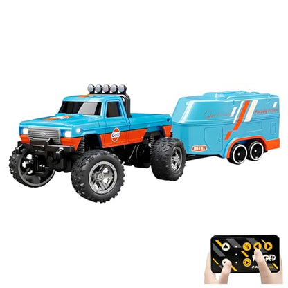 Mini Rc Truck, 1:64 Scale Monster Truck Remote Control Car with Lights, 2.4Ghz Remote Control, Speed/Steering Adjustable (Blue-A) - color: Blue-a