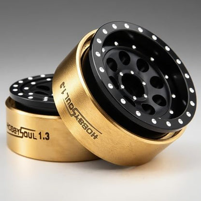 Brass Weight RC 1.3" Beadlock Wheels 4-Pack For TRX4M SCX24 | 43g/rim adjustable offset Black wheel with 7mm hex hub, For 1/18 TRX4M High Trail & 1/24 micro RC crawlers Upgrades - color: Black
