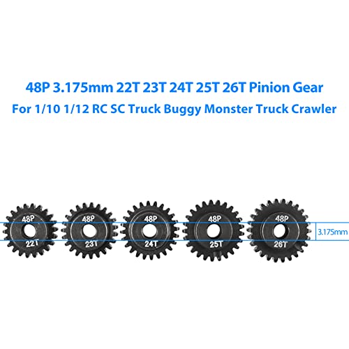 AIMROCK 5-Pack 48P RC Motor Pinion Gears Set: 22T 23T 24T 25T 26T Upgrade Parts for 1/10 RC Car 3.175mm Shaft Motor - size: 22T 23T 24T 25T 26T