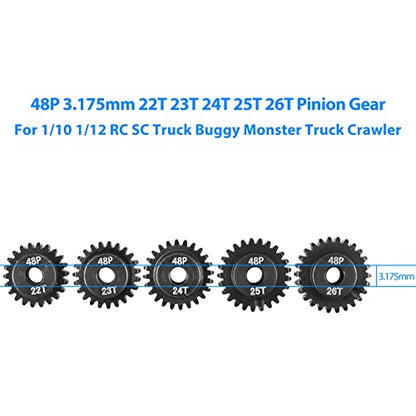 AIMROCK 5-Pack 48P RC Motor Pinion Gears Set: 22T 23T 24T 25T 26T Upgrade Parts for 1/10 RC Car 3.175mm Shaft Motor - size: 22T 23T 24T 25T 26T