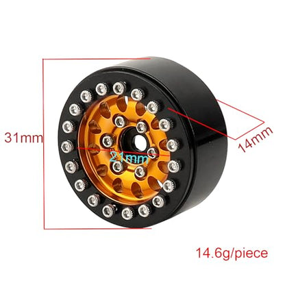 1.0 Wheel Rims RC Metal Beadlock Wheels Rims for All 1/24 Scale FCX24 Axial SCX24 Deadbolt AX24 1/18 TRX4M RC Crawler Car Upgrades Accessories (Orange)