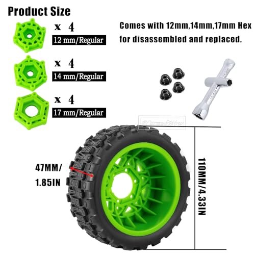 RC Truck Tires RC Wheels and Tires,12mm/14mm/17mm Hex RC Tires for 1/10 Slash 4×4 2WD,Arrm a Senton,Axia1 Red cat Rc 4wd,Off-Road Tire w/RC Wheels Hex,Green - color: Green(4pcs)