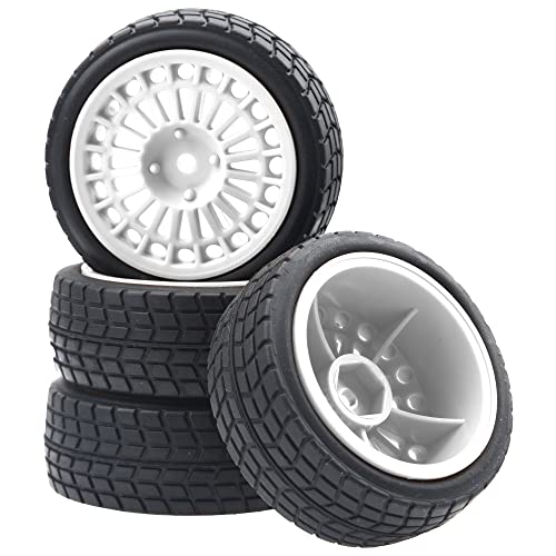 OD2.75'' Nylon 12mm Hex Hub Wheel Rims & Rubber Tires Compatible with HSP Tamiya HPI Traxxas 1/10 1/12 On-Road Car,WLtoys 144001 A959 124018 LaTrax RC Buggy (White) - color: White