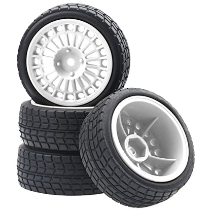 OD2.75'' Nylon 12mm Hex Hub Wheel Rims & Rubber Tires Compatible with HSP Tamiya HPI Traxxas 1/10 1/12 On-Road Car,WLtoys 144001 A959 124018 LaTrax RC Buggy (White) - color: White