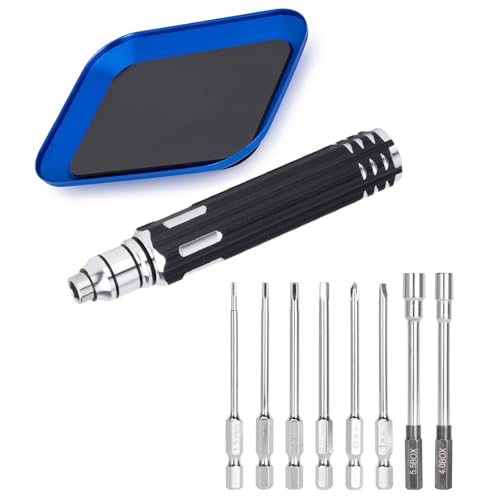 10pcs RC Model Repair Tools Kit with 1.5/2.0/2.5/3.0/4.0/5.5mm Hex Screwdrivers Wrench Phillips & Slotted Screwdriver, Metal Tray for RC Cars Helicopter Drone Boat (10pcs Kit) - color: 10pcs Kit