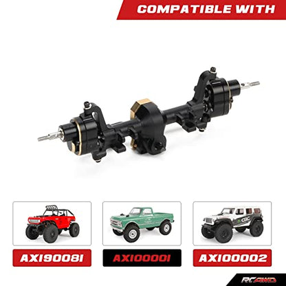 RCAWD Front Portal Axle Set for Axial SCX24 Upgrades Housing with Steel Gears& Brass Worm Gears& Brass Third Member Housing& Brass Hex, Aluminum Hop Ups Parts #AXI31609 Black