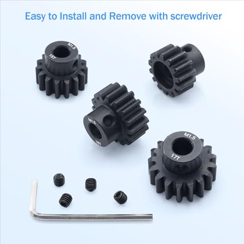 M1.5 Pinion Gear 14T 15T 16T 17T 8mm Shaft Steel Motor Gear Set for 1/5 1/6 1/7 1/8 1/10 Tra-xxas Arrma HSP HPI AXIAL LOSI RC Car Brushed Brushless Motor - size: 14T 15T 16T 17T