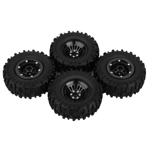 CNC 1.3" Beadlock Wheel Tires Set-Swamp Claw Mud Terrain Tires and Aluminum Wheel for SCX24 1/24 TRX4M Ascent18 1/18 RC Crawler (Black) - color: Black