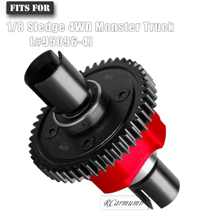 46T Upgrades Part for Sledge 1/8 Center Differential Assembly #9585,Heavy Duty Medium Carbon Steel & Aluminum Alloy RCarmumb RC Truck Replacement Upgrade,Red - color: Red(1set)