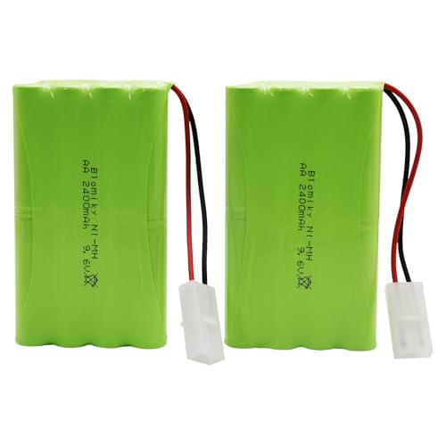 Blomiky 2 Pack 9.6V 2000mAH NiMH Rechargeable AA Battery Packs with Standard Tamiya Connectors Plug and USB Cable for RC Tank Car Truck and Vehicles 9.6V Tamiya 2