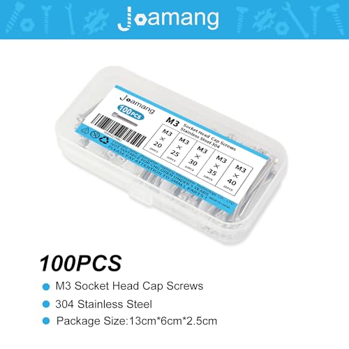 M3 x 20mm 25mm 30mm 35mm 40mm Socket Head Cap Screws Bolts, Stainless Steel 304, Metric Allen Hex Drive, Bright Finish, Fully Threaded, Assortment Kit 100PCS - size: Socket M3x20-40 mm