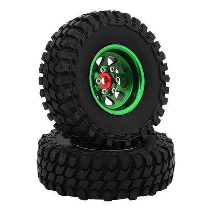 1.0 Beadlock Wheel Soft Tires Set -3.78mm Offset Wheel Rims for 1/18 1/24 RC Crawler Car Axial AX24 SCX24 FMS FCX24 TRX4M (Green) - color: Green