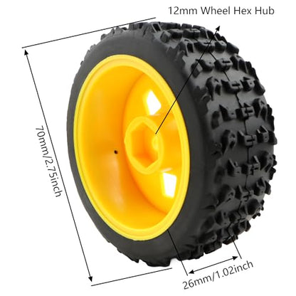 4-Pack RC 1/10 Scale On Road Rally Car Tires OD2.75 Rubber Wheel Rims 12mm Hex Compatible with Traxxas 4 Tec 2.0 Tamiya TT01 XV01 Kyosho WR8 Sakura WLtoys HPI Touring Racing Car (Yellow)