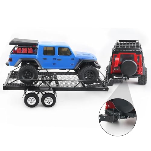 Flatbed Truck Toy, Dual Axle Heavy Duty RC Trailer, Metal Toy Trailer with Ramp and Hook for RC Crawler, Car, Farm Toys