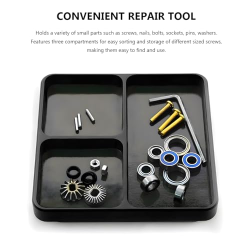 Magnetic Parts Tray, Aluminium Alloy RC Screws Organizer with Magnetic Pad, Automotive Small Tool Tray Electronic Repair Screws Holder for Sockets Bolts Pins, Car Accessories (Black) - color: Black