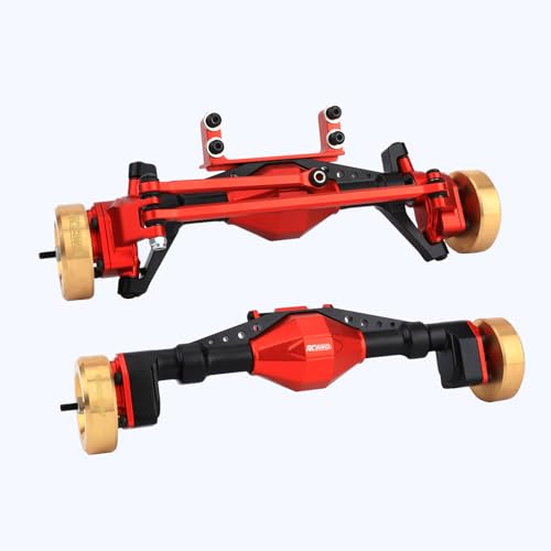 RCAWD UTB18 Capra Brass Weighted Portal Axles Set with Gear Assembly & Wheel Hex & Servo Mount for 1/18 Front Rear Upgrades Parts Trail Buggy Crawlers Red - color: Red