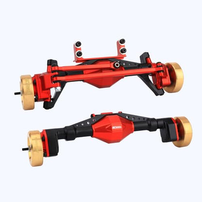 RCAWD UTB18 Capra Brass Weighted Portal Axles Set with Gear Assembly & Wheel Hex & Servo Mount for 1/18 Front Rear Upgrades Parts Trail Buggy Crawlers Red - color: Red