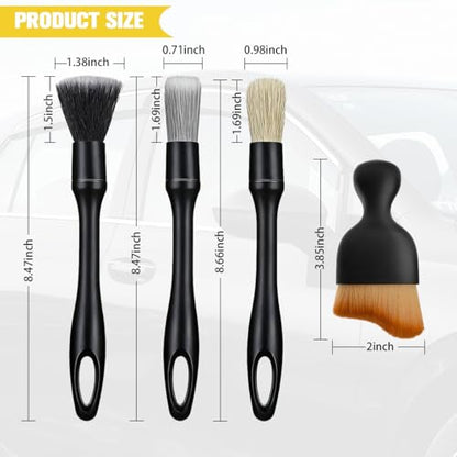 5PCS Car Detailing Brush Kit, Including 3 Ultra Soft No Scratch Boar Hair & 2 Vent Cleaning Brushes, Multi-Use Automotive Interior Detailing Kit, Universal for Most Vehicles - size: 5PCS