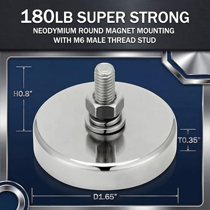 Flutesan 8 Pieces Heavy Duty Round Mounting Magnet with Bolt 1.65in-180lb-M6 Silver with Male Thread Stud Strong Magnet Super Powerful for Lighting Camera Brackets License Plate - color: Silver, size: 1.65in-180lb-m6