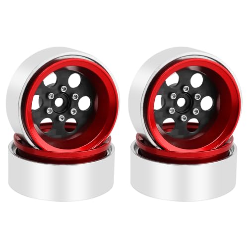 ModuWheel 1.3" Negative Offset Aluminum + Carbon Fiber Beadlock Wheels Rim for 1/24 1/18 AX24 SCX24 TRX4m Ascent18 RC Crawler,Round Pattern (red) - color: Red