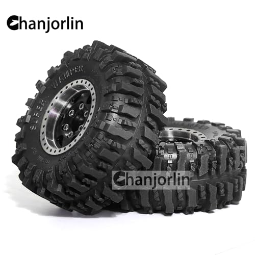 1/24 1/18 RC Crawler Tires and Beadlock Wheels Rims Offset -2.5mm 1.0 Super Soft Sticky Mud Terrain Rock Tyres OD 55mm for 1:24 1:18 Car Axial SCX24 FMS AX24 FCX18 FCX24 TRX4M 4Pcs (Black) - color: Black