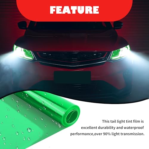 12×47 Inch Car Headlight Tint Film,Self-Adhesive Tail Light Tint Film Kit with Squeegee & Cutter,Universal Taillight Tints Films Automotive Exterior Accessories for Car Fog (Green) - color: Green