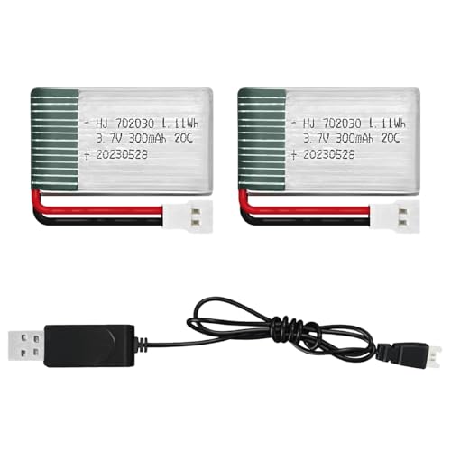 HAWK'S WORK 2 Pcs 3.7V Lipo Battery, 300 mAh Rechargeable Lithium Polymer Battery for RC Plane Helicopter Drone All Models & Toys (XH2.54 Connector) - size: 300mAh-XH