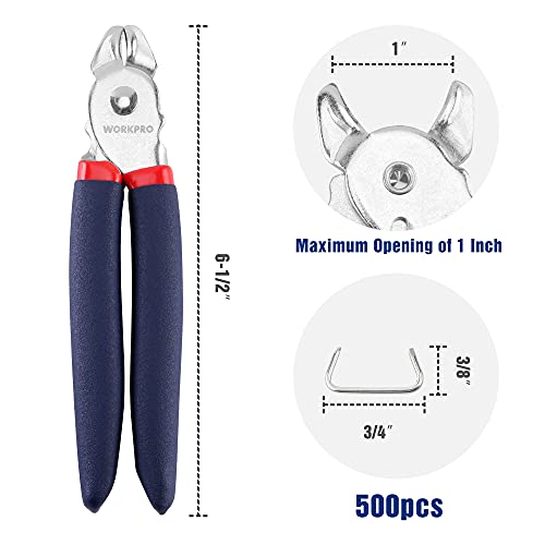 WORKPRO Hog Ring Pliers with 500 Pcs 3/4" Hog Rings | Galvanized Steel Hog Rings, For Furniture Upholstery, Auto Upholstery, Plastic Meat & Sausage Casings - style: Flat Hog Ring Pliers Set