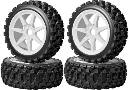 1/8 Scale RC Off-Road Buggy Tires & Wheels with 17mm Hex Foam Inserts Included, Compatible with ARRMA Typhon, LOSI, KYOSHO & More (Set of 4) - color: White