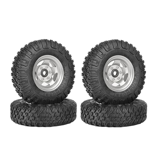 4PCS RC Car 1.55 Inch Tyres Aluminum Alloy Metal Beadlock Wheel Rim and Rubber Tires for 1/10 RC Crawler Car for Axial AX90069 D90 TF2 Tamiya CC01 LC70 MST JIMNY(85mm-5Spoke Silver) - color: 85mm-5Spoke Silver