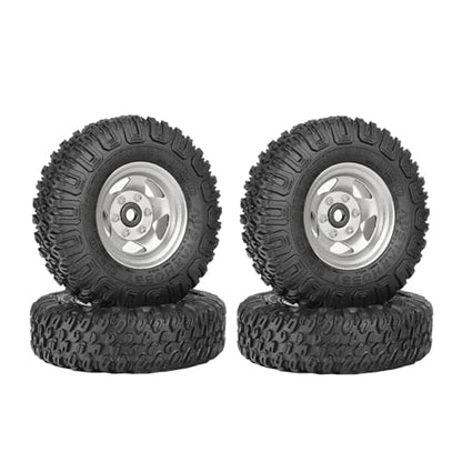 4PCS RC Car 1.55 Inch Tyres Aluminum Alloy Metal Beadlock Wheel Rim and Rubber Tires for 1/10 RC Crawler Car for Axial AX90069 D90 TF2 Tamiya CC01 LC70 MST JIMNY(85mm-5Spoke Silver) - color: 85mm-5Spoke Silver
