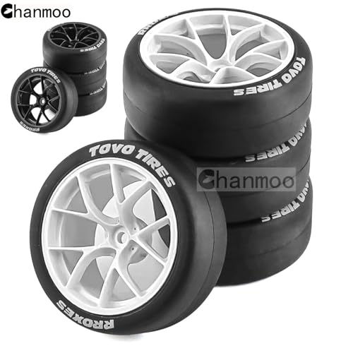 1/10 RC Drift Tires and Plastic Wheels Rims Rally Racing Tyres 12mm Hex for 1:10 Scale On Road Touring Street Car Tamiya Traxxas HPI KYOSHO XV02 XV01 TT01 TT02 PTG2 A959 4PCS (B Black) - color: B Black