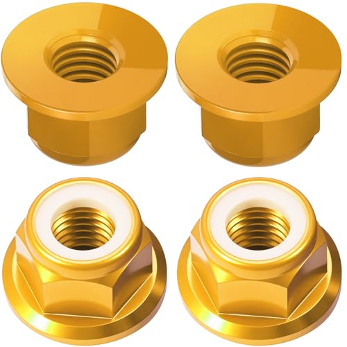 4Pcs M4 Flange Nuts Aluminum, M4-0.7mm Hex Flange Nylon Insert Lock Nuts for 1/10 Scale RC Car Traxxas Slash 4x4 2WD Stampede VXL Rustler VXL HPI Redcat Axial Racing Truck Buggy Crawler Wheels - color: Gold, size: 4Pcs