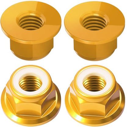 4Pcs M4 Flange Nuts Aluminum, M4-0.7mm Hex Flange Nylon Insert Lock Nuts for 1/10 Scale RC Car Traxxas Slash 4x4 2WD Stampede VXL Rustler VXL HPI Redcat Axial Racing Truck Buggy Crawler Wheels - color: Gold, size: 4Pcs