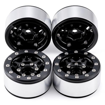 RCLIONS 1.55inch Aluminium Beadlock Wheels Rims for Axial UTB18 D90 TF2 CC01 AX90069 MST JIMNY 1/10 RC Crawler Trail Truck Car Upgrade Parts (Black) - color: Black