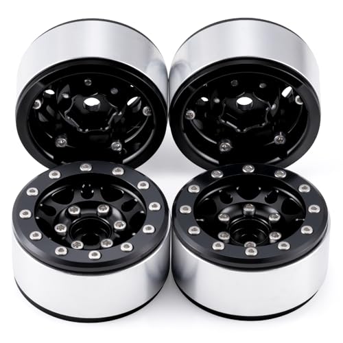 1.55inch Aluminium Beadlock Wheels Rims for Axial UTB18 D90 TF2 CC01 AX90069 MST JIMNY 1/10 RC Crawler Trail Truck Car Upgrade Parts (Black) - color: Black