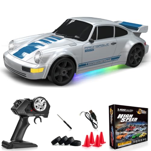 Remote Control Car RC Drift Car 2.4GHz 1:24 4WD 15KM/H High Speed Racing Sport Car with LED Lights Drifting Tire Racing Sport Toy for Adults Boys Girls Kids Gift - color: Gray