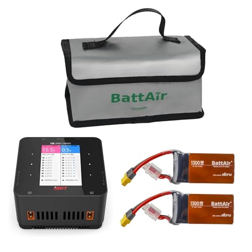 ISDT P30 Bundle: P30 DC 1000W 30A Dual Channel Lipo Battery Charger & 4S 50C 1300mAh Smart Battery for RC Car Plane FPV Drone (2 Packs)