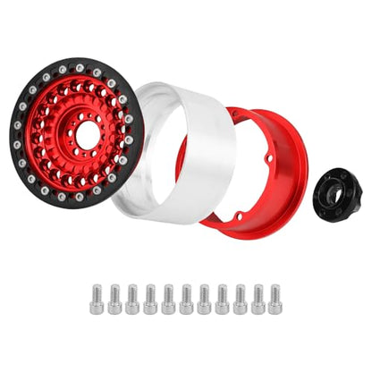 Aluminum Circular Step Subsidence 2.2" Beadlock Wheel Rim for 1/10 SCX10 I II III Capra TRX4 VS4-10 Gen8 RC Crawler Upgrade (red) - color: Red